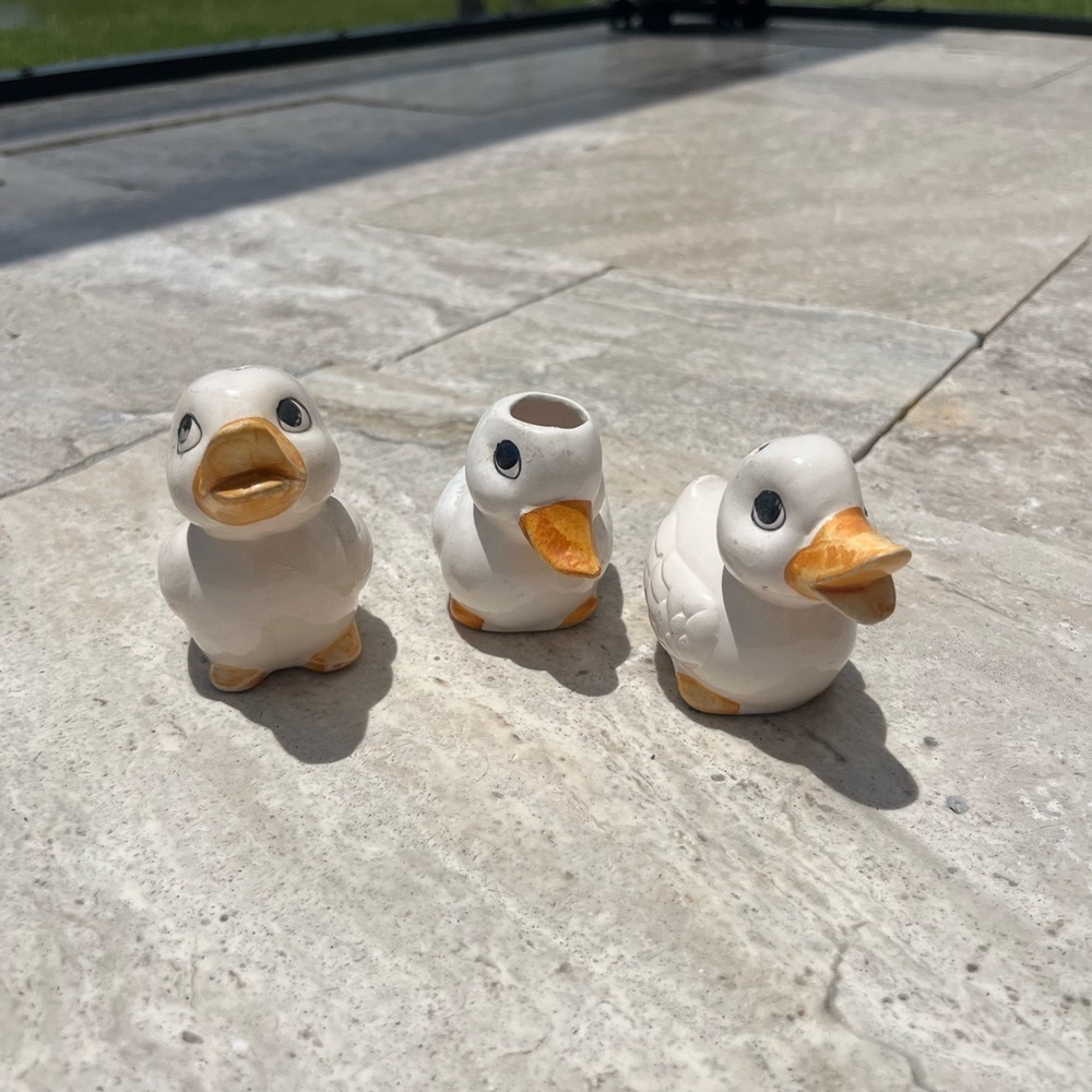 Ceramic White Duck Salt and Pepper Shaker Set - White and Orange